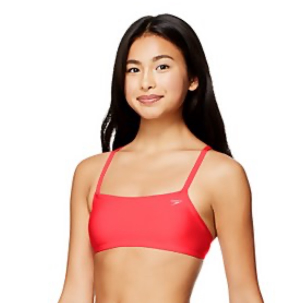 NWT Speedo Women's Solid strappy fixed back top in Fiery Coral